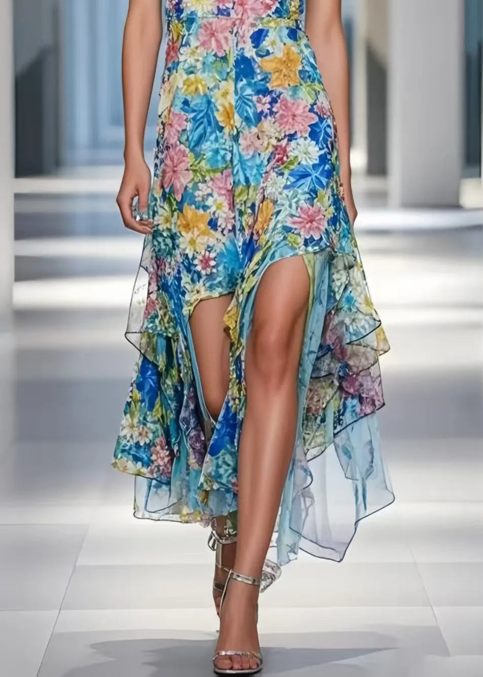 Blue Asymmetrical Print Cami Dress Summer