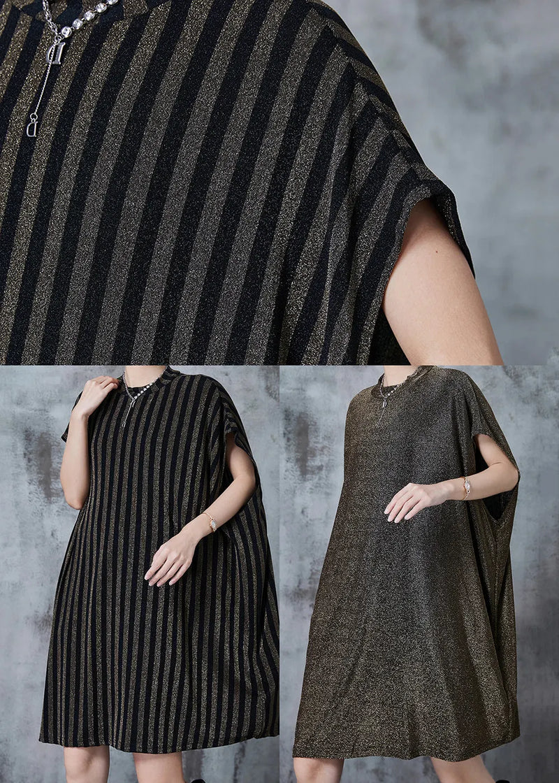 Italian Golden Oversized Striped Cotton Mid Dress Summer