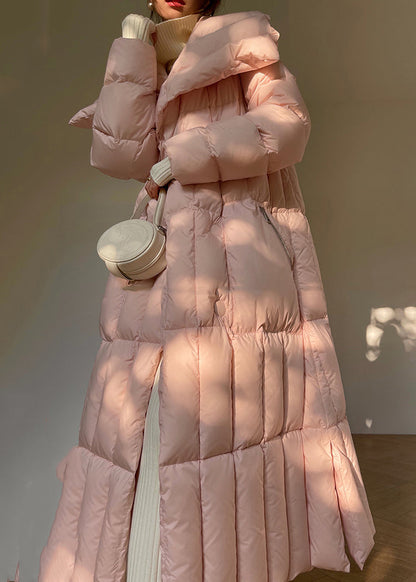 Pink Oversized Tie Waist Duck Down Down Coats Winter