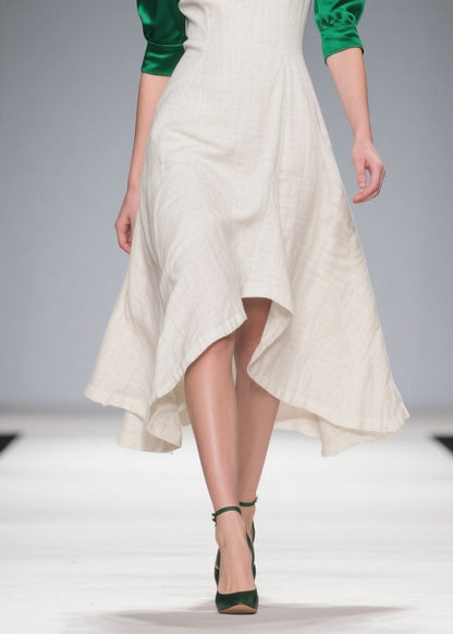 Classy Colorblock Asymmetrical Patchwork Linen Silk Dress Summer