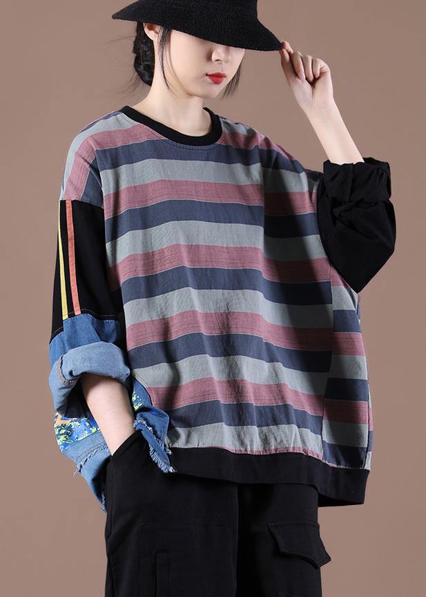 Style Patchwork Spring Shirts Black Tops