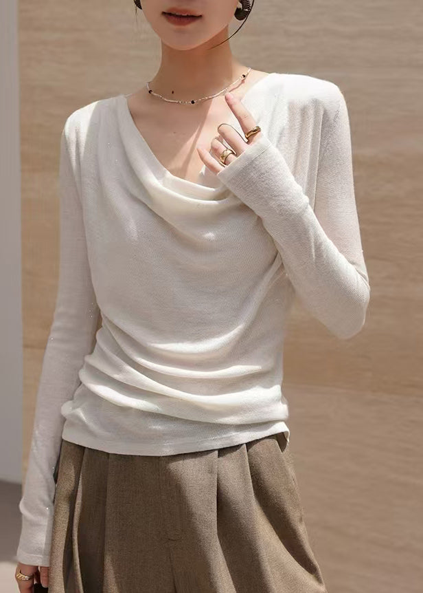 White Turtle Neck Wool Knit Blouse Top Spring