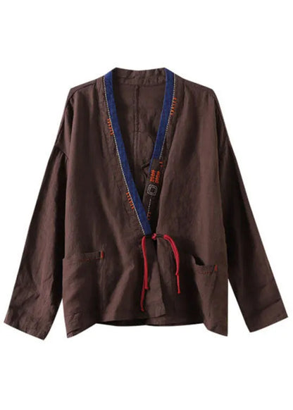 Mulberry Embroideried Patchwork Loose Coat Spring