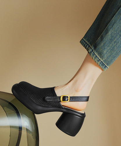 Novelty Black Hollow Out Splicing Buckle Strap Chunky Sandals