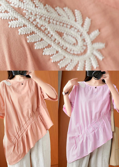 Unique Pink Asymmetrical Design Linen Summer Top