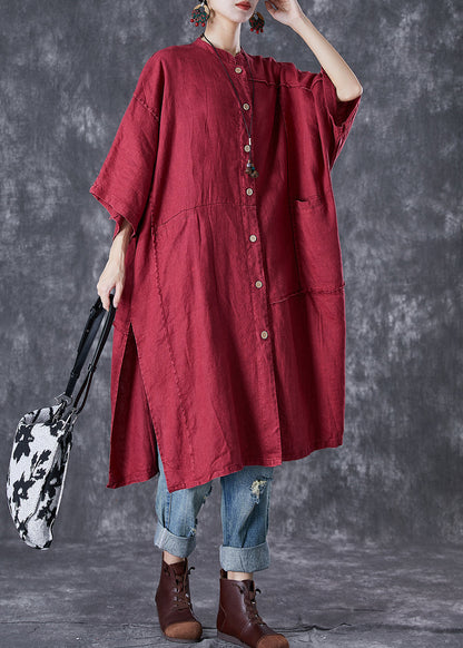 Mulberry Oversized Patchwork Side Open Linen Long Cardigan Summer