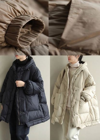 Beige Stand Collar Warm Winter Duck Down Coat