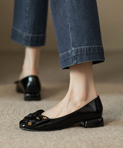 Black Bow Splicing Chunky Penny Loafers
