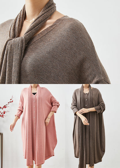 Pink Oversized Complimentary Scarf Knit Dress Batwing Sleeve Spring