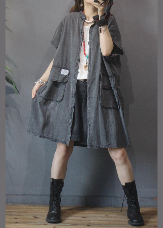 Large Pocket Grey Denim Dress