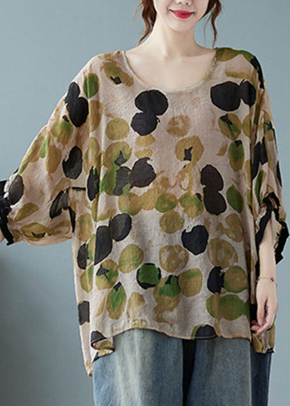 Green O-neck Dot Half Sleeve Shirts