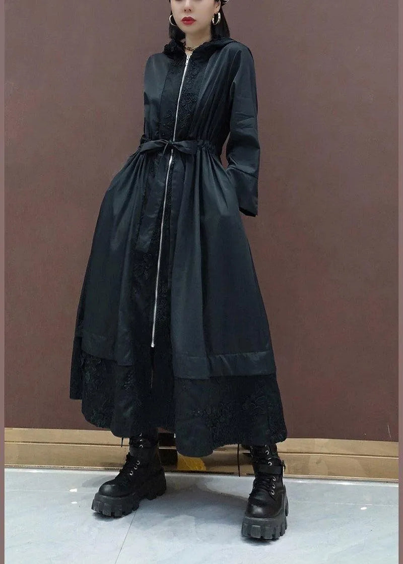 Diy Black Embroidery Tunic Coats Inspiration Hooded Spring Coat