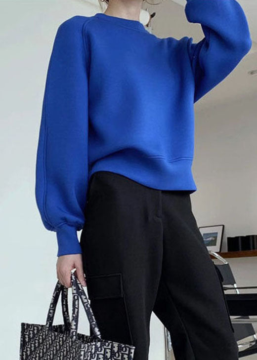 Blue O-neck Brief Fall Pullover Sweatshirt