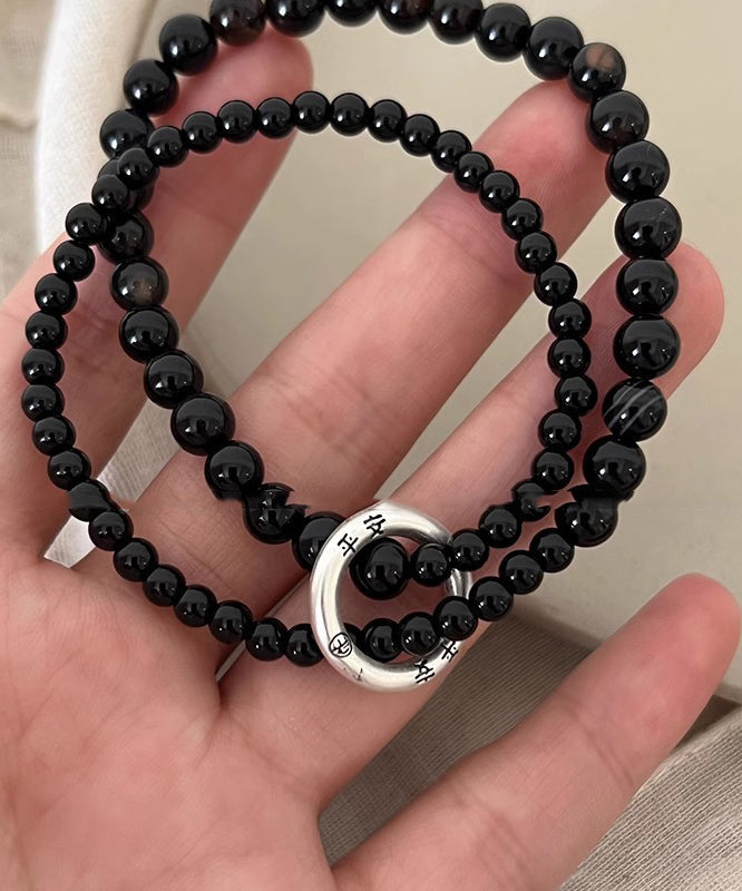 Black Copper Obsidian Beading Double-layer Charm Bracelet