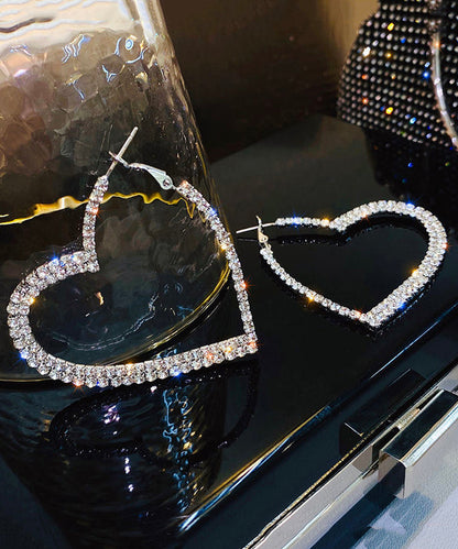 Silk Sterling Silver Alloy Zircon Love Hoop Earrings