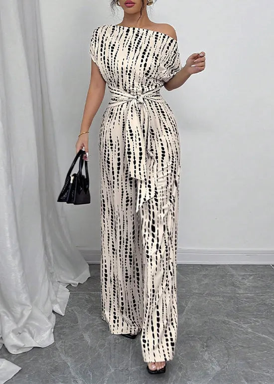 Beige Cold Shoulder Print Cotton Long Dresses Summer