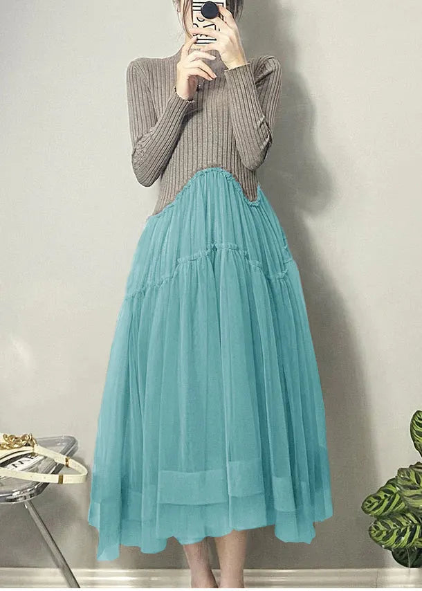 Yellow Asymmetrical Tulle Patchwork Long Dresses Fall