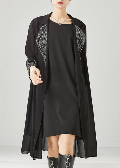 Black Oversized Rivet Chiffon Two Pieces Set Spring