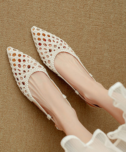 Classy Beige Sandals Splicing Kitten Hollow Out Sandals Pointed Toe