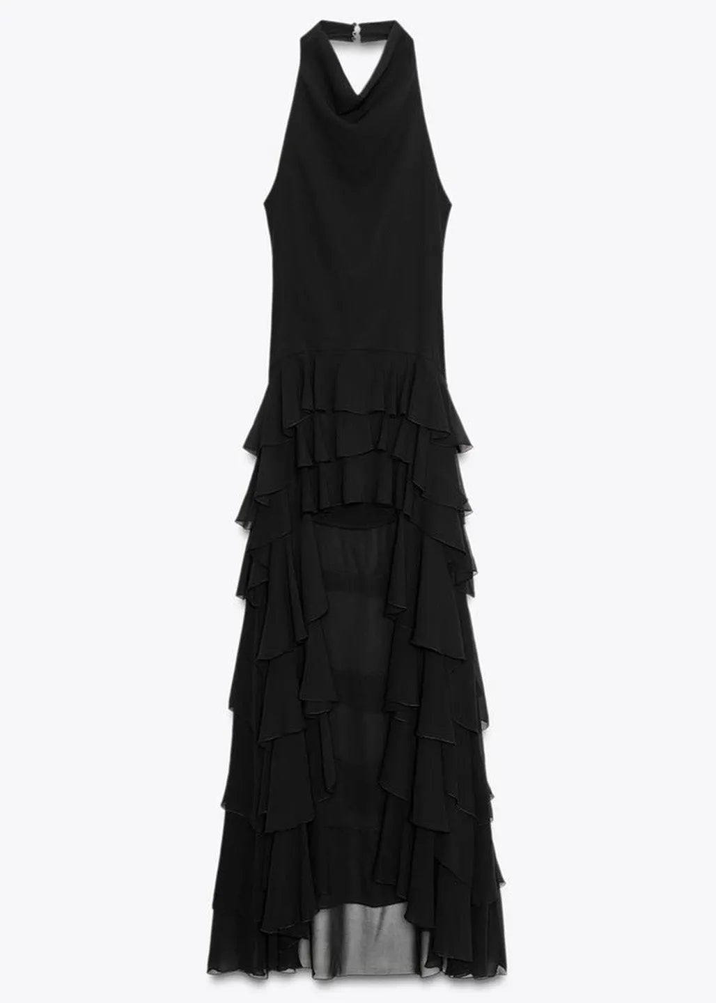 Black Ruffled Low High Design Chiffon Dresses Sleeveless