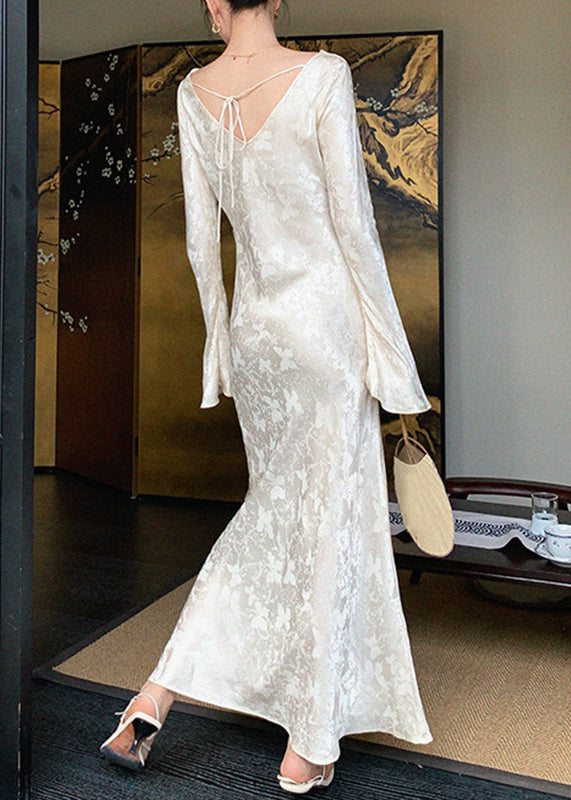 French Champagne Print Flattering Maxi Dress Spring