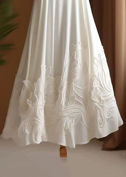 White Applique High Waist Cotton Skirts Summer