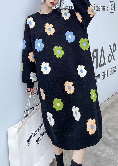 Natural Black Thick Knit Dress Winter