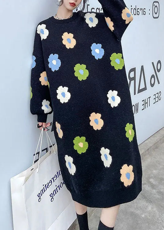 Natural Black Thick Knit Dress Winter
