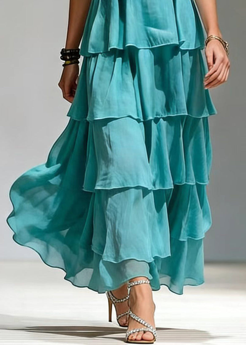 Blue Ruffled Cotton Beach Dress Summer
