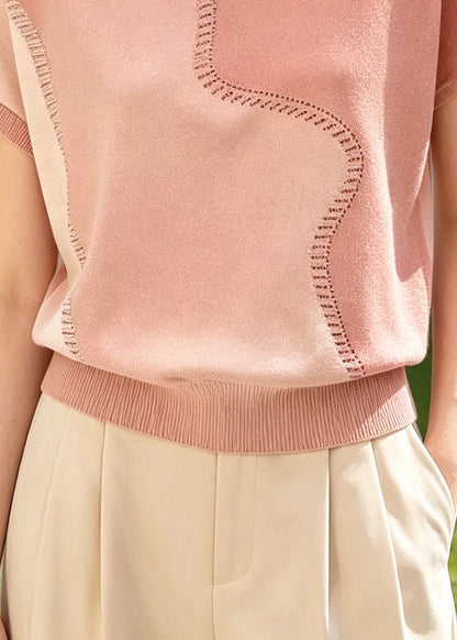 Pink Oversized Patchwork Knit Blouse Top Summer