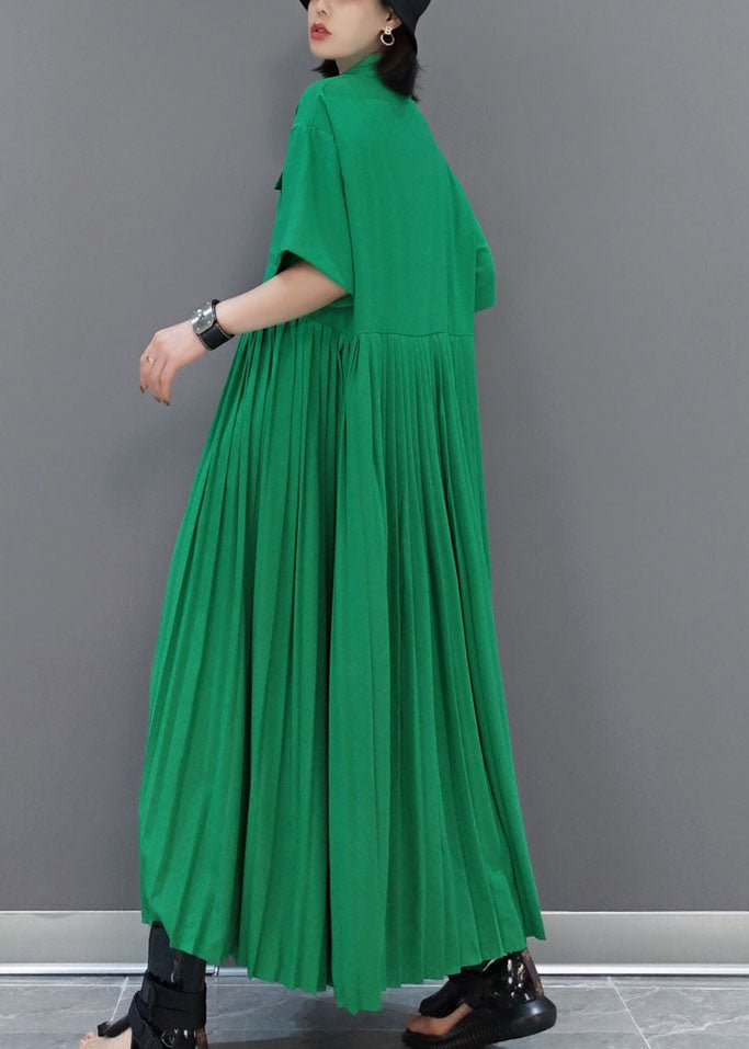 Unique Green Asymmetrical Wrinkled Pocket Shirt Dress Spring