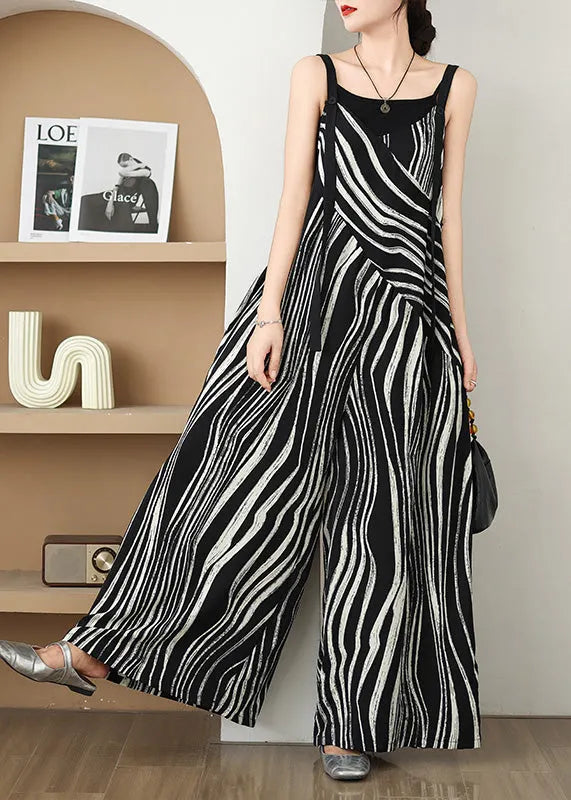 Black Oversized Striped Wide Leg Pants Jumpsuit Summer