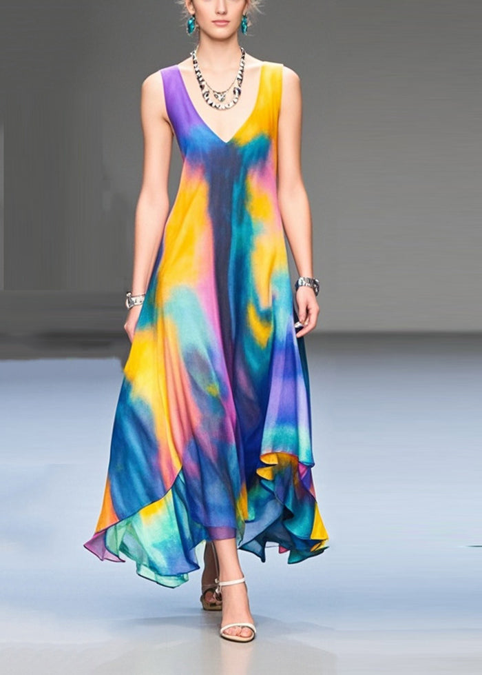 Tie Dye Exra Large Hem Chiffon Maxi Dress Summer