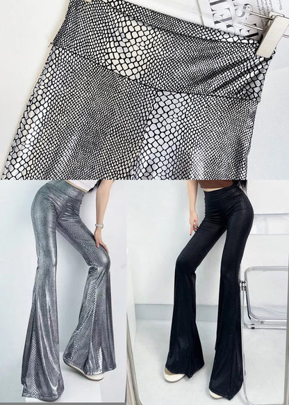 Silvery Snakeskin Pattern Tummy Control Flared Trousers Fall