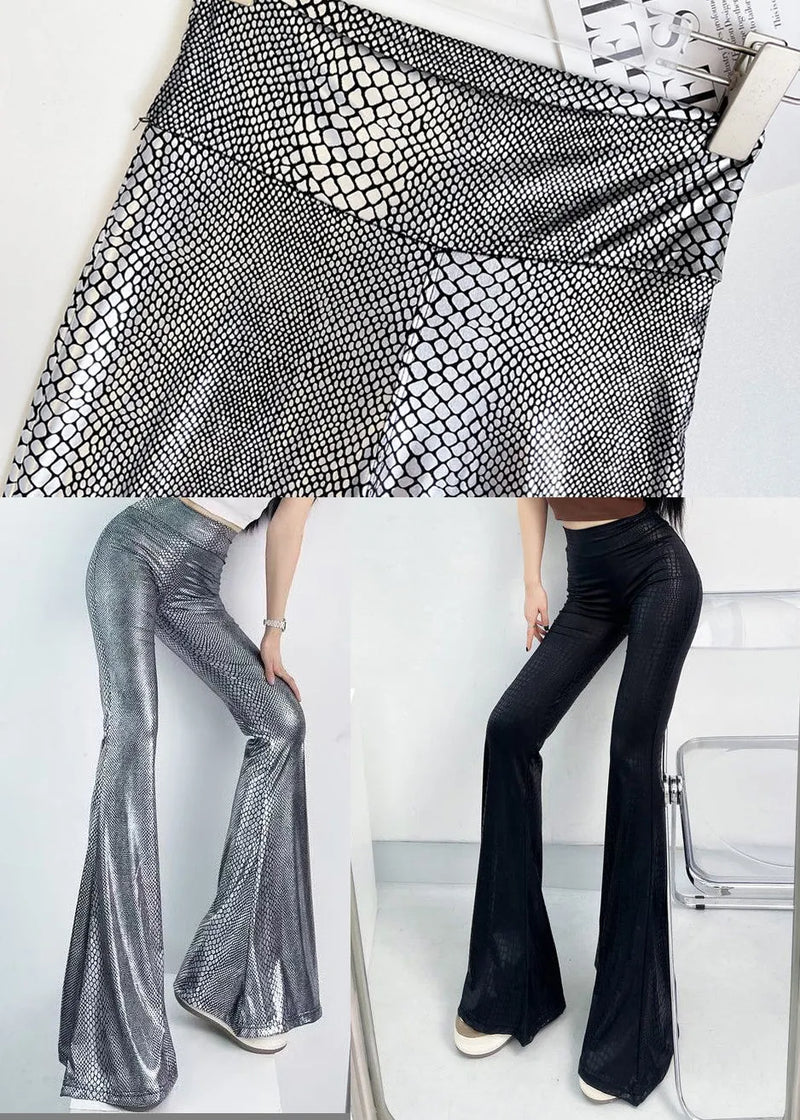Black Snakeskin Pattern High Waist Bell-bottom Trousers Fall
