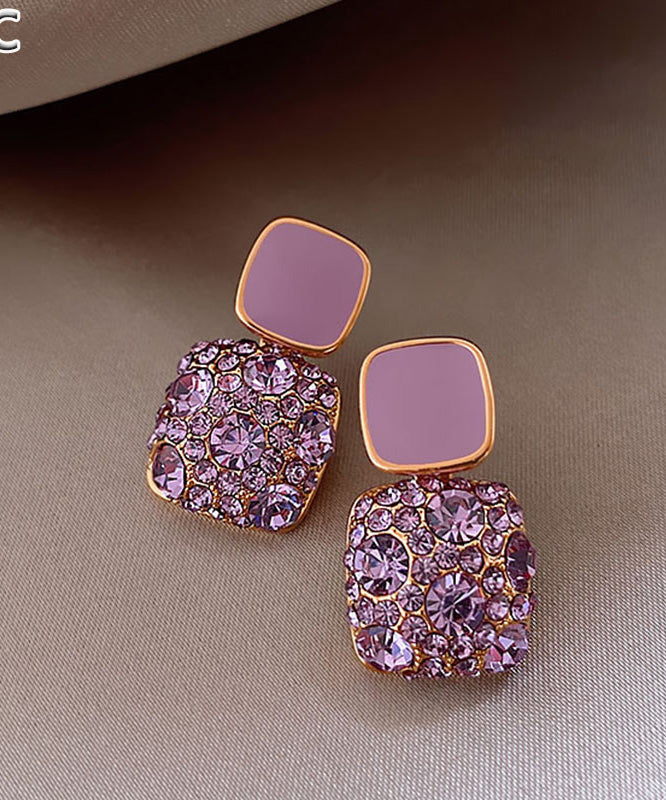 Purple Metal Gem Stone Stud Earrings