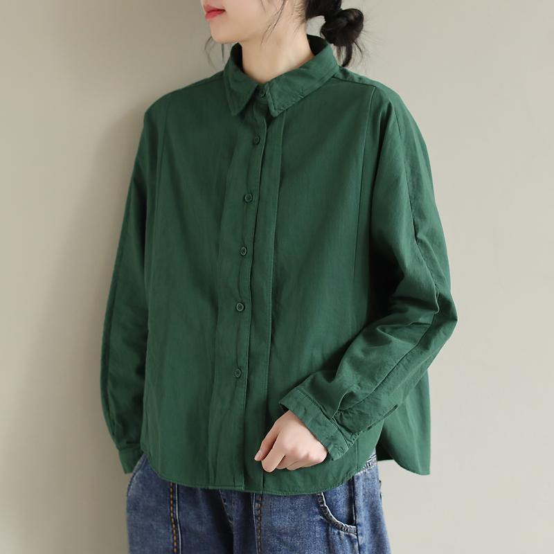 Art Lapel Button Down Spring Tops Pattern Green Top