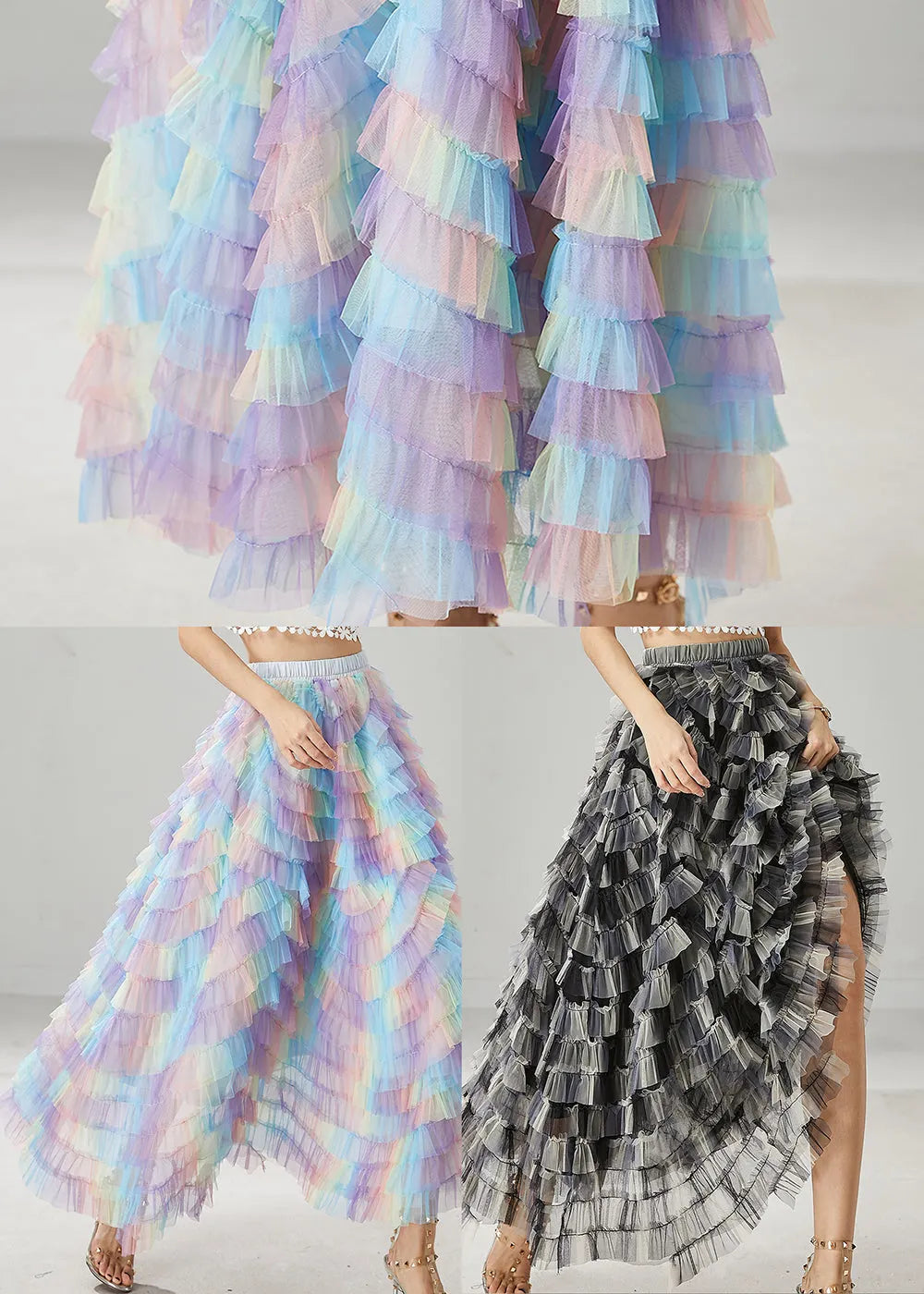 Rainbow Exra Large Hem Tulle Skirts Summer