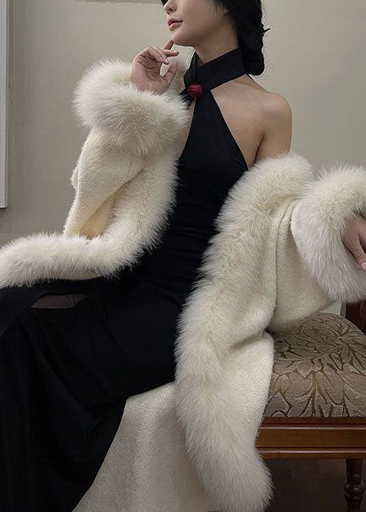 French White Fur Collar Faux Mink Velvet Cardigan Winter