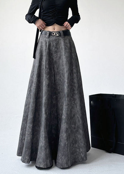 Grey Patchwork Tie Dye Pockets High Waist a Line Skirts