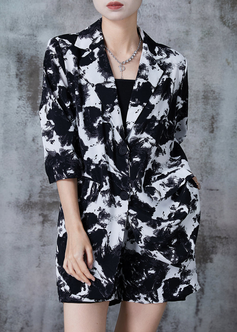 Natural Black and White Ink Painting Oversized Chiffon Sets 2 Pieces Fall