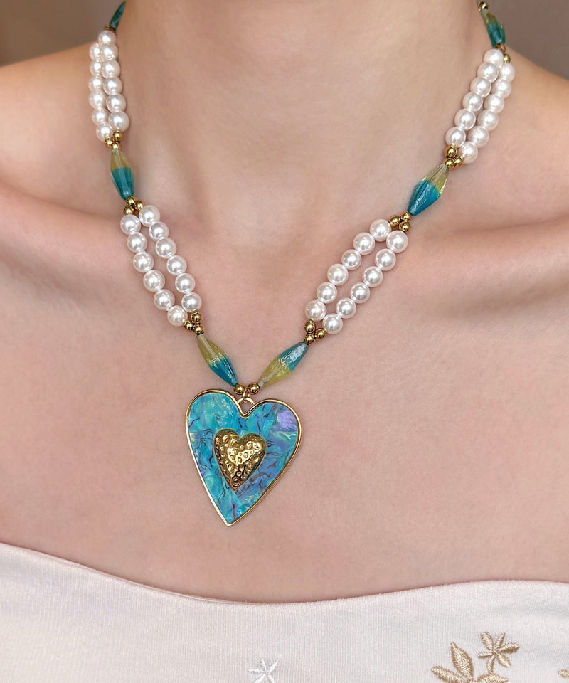 Blue Love Pearl Adjustable Alloy Pendant Necklace