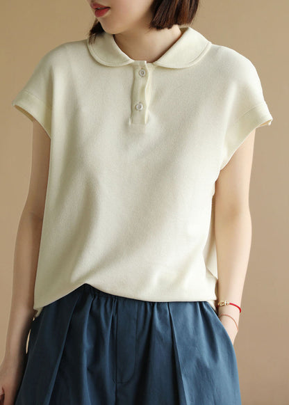 Apricot Cotton Tank Peter Pan Collar Short Sleeve