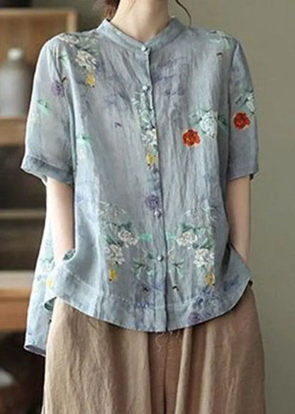 Pink Geometry Print Cotton Shirts Low High Design Short Sleeve