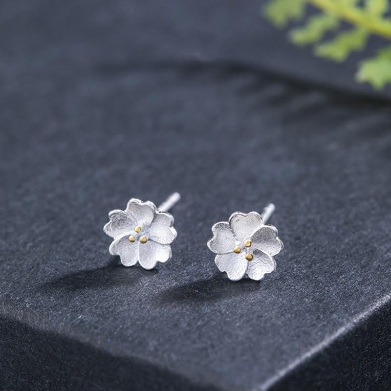 925 Sterling Silver Cherry Blossoms Calm Stud Spiritual Earrings