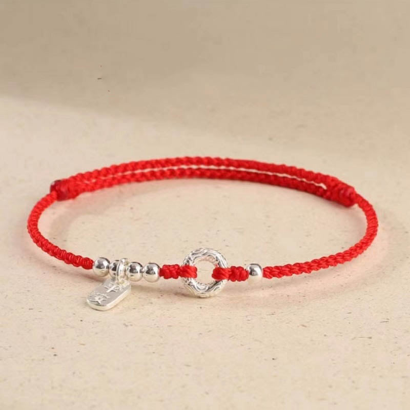 925 Sterling Silver Peace Buckle Spiritual Bracelet With Red String