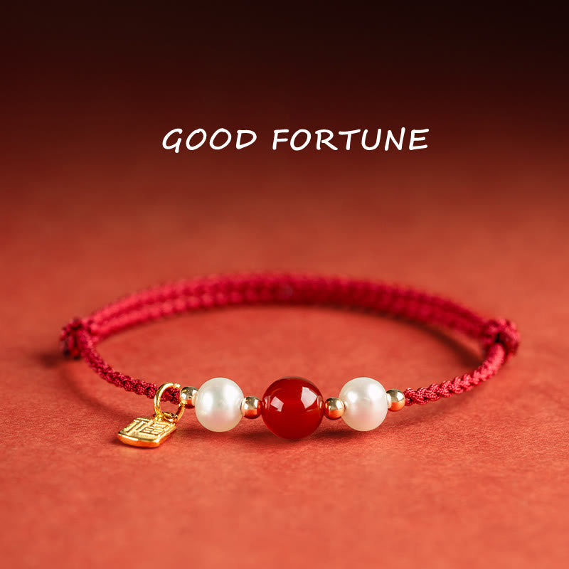 925 Sterling Silver Red String Bracelet With Fu Character