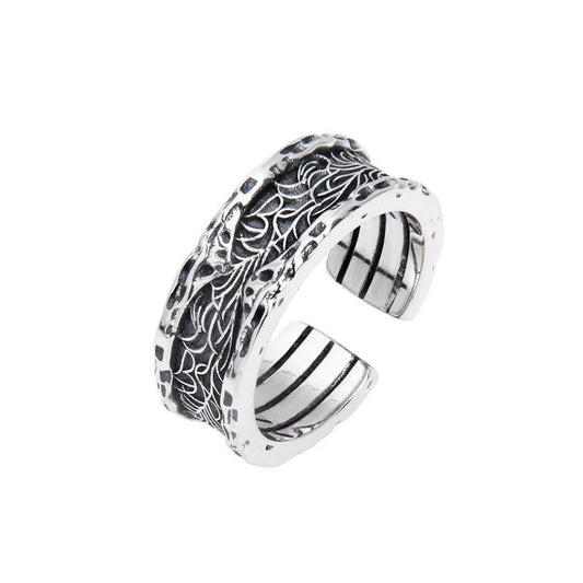 925 Sterling Silver Tang Dynasty Flower Luck Adjustable Ring