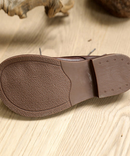 Retro Splicing Flat Shoes for Lace Up Chocolate Cowhide Leather Flat Shoes