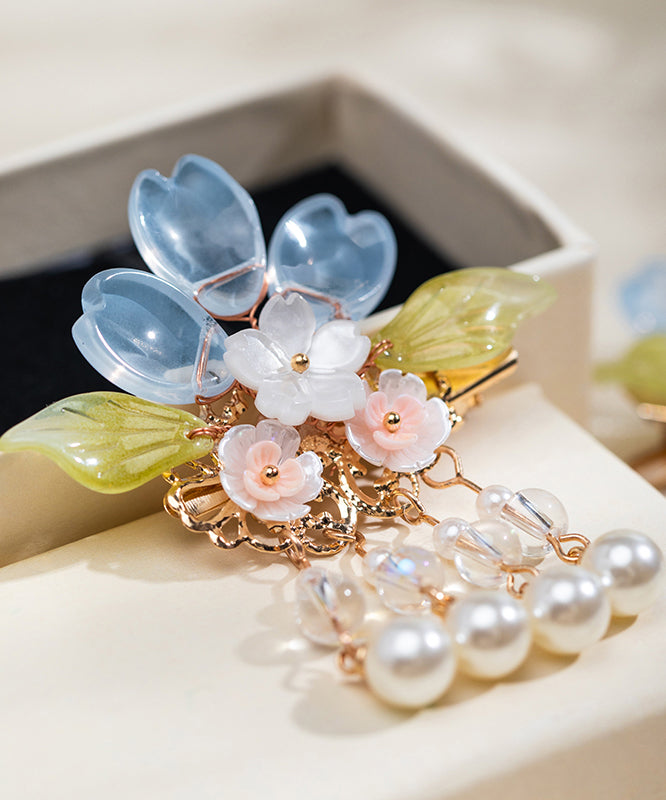 Diy Colorblock Copper Alloy Pearl Colored Glaze Tassel a Pair Hairpin
